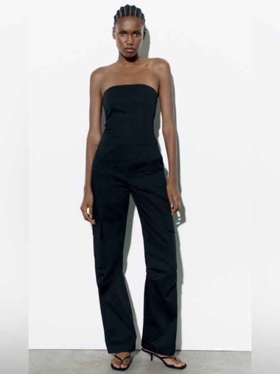 Zara Pants - Zara Strapless Black Cargo Jumpsuit - Sleek Women's One-Piece NWT